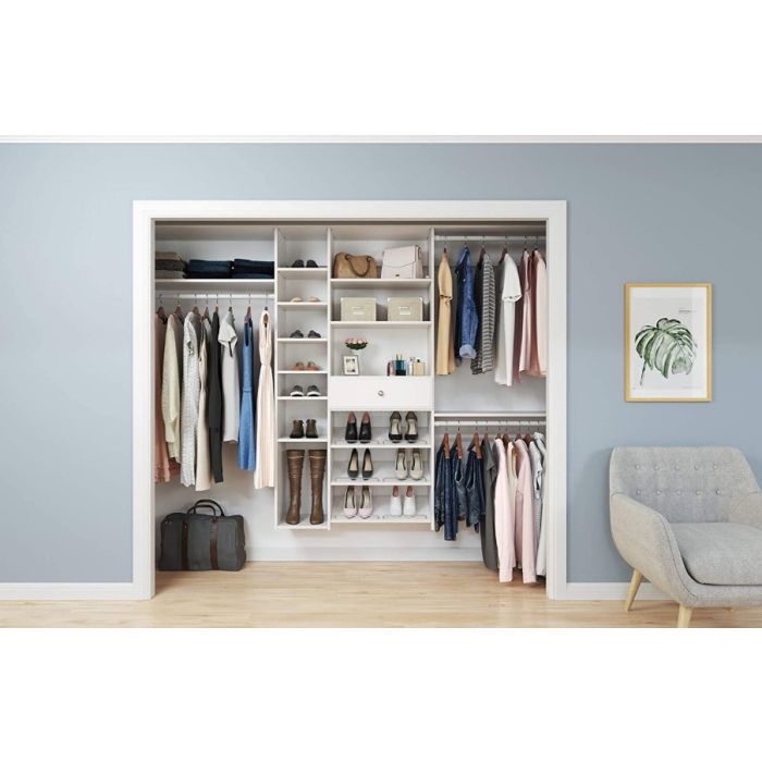 60 Inch Wide Deluxe Hanging Closet System with Shelves, White