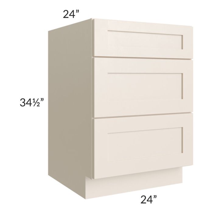 Kitchen Drawer Base Cabinet | Unfinished Poplar | Shaker Style | 24 in | 3  Drawer