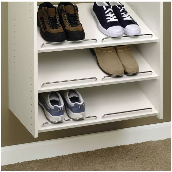 24 Inch Slanted Shoe Storage Shelves with Chrome Fence Rails for