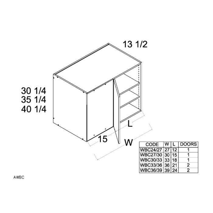 Euro Sand 36x30-1/4 Blind Corner Wall Cabinet