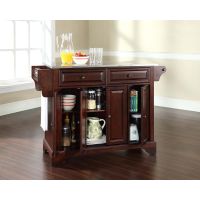 LaFayette Stainless Steel Top Kitchen Island in Vintage Mahogany Finish