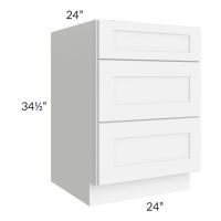 Brilliant White Shaker 24" 3-Drawer Base Cabinet